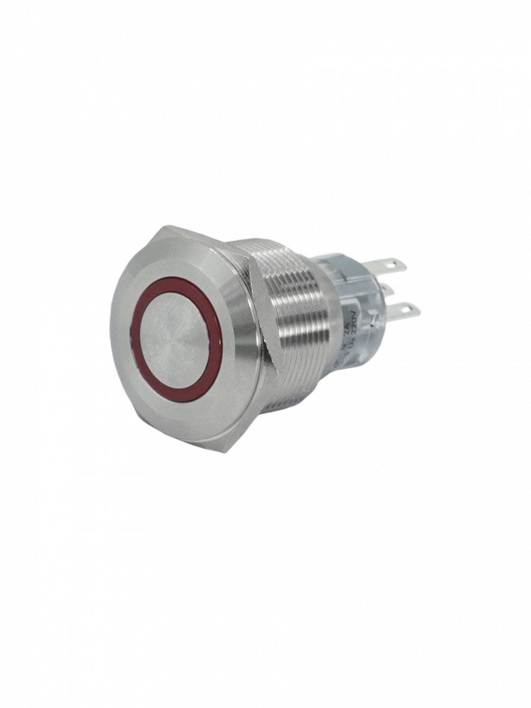 GQ22-L-11E/R/220V/S, красный, металл, 1C1NO1NC, цилиндр с подсветкой 220В AC/DC, d22мм, IP65, выключатель кнопочный  (ЭТ)