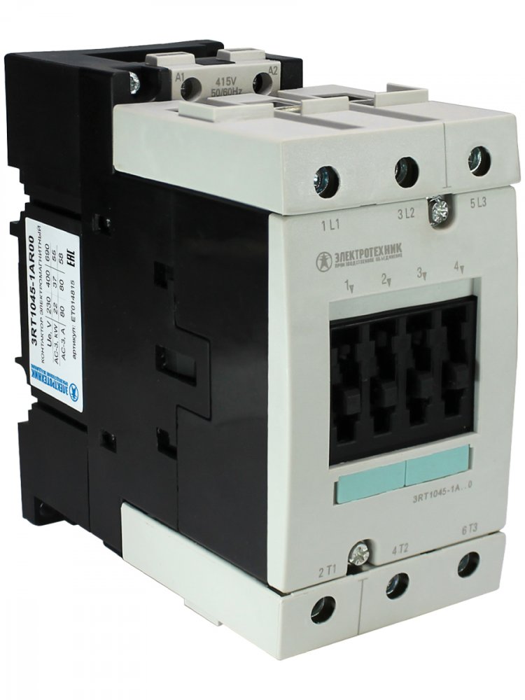 3RT1045-1AR00, 3-пол., 80A, AC-3, 37кВт/400V, 415V AC, 50/60Гц, типоразмер S3, винтовые клеммы, IP20, контактор электромагнитный  (ЭТ)