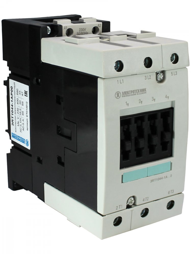 3RT1044-1AP00,3-пол.,65A,AC-3,30кВт/400V,230V AC,50/60Гц,типоразмер S3,винтовые клеммы,IP20  (ЭТ)